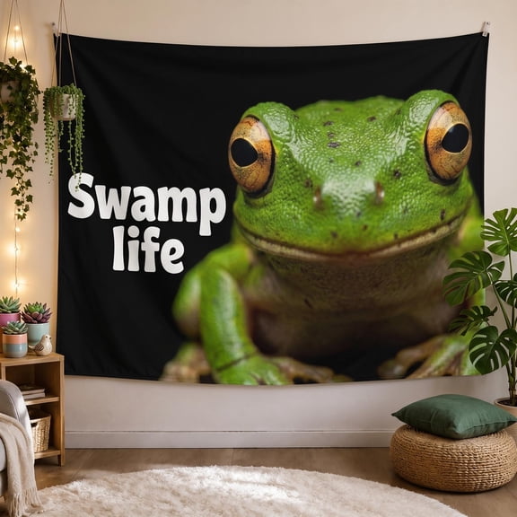 XaaKee Bedroom Tapestry, Green Tree Frog Swamp Life, High-Quality Polyester Large Wall Tapestry, 60x40Inch