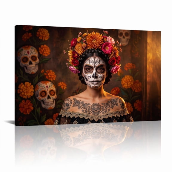 XaaKee Calavera Portrait 0062 Art Prints Canvas Wall Art Prints Gothic Spanish Style Canvas Prints Wall Art Inner Framed 18*12Inch