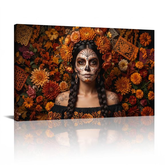 XaaKee Calavera Portrait 0071 Woman Art Prints Canvas Wall Art Prints Gothic Spanish Elegance Inner Framed 18*12Inch