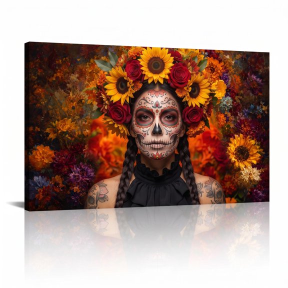 XaaKee Calavera Portrait Woman Art Prints Canvas Wall Art Prints Gothic Chic Canvas Prints Wall Art Inner Framed 18*12Inch