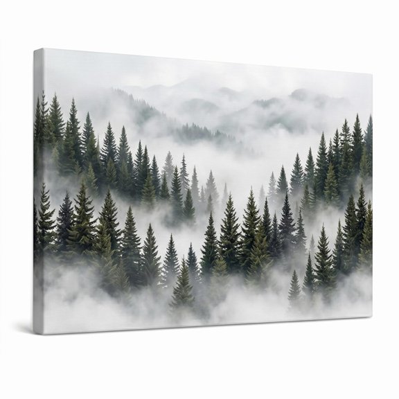 XaaKee Canvas Art Prints Alpine Forest Mystical Misty Nature Background Foggy Woodland Mural Inner Framed 1812Inch