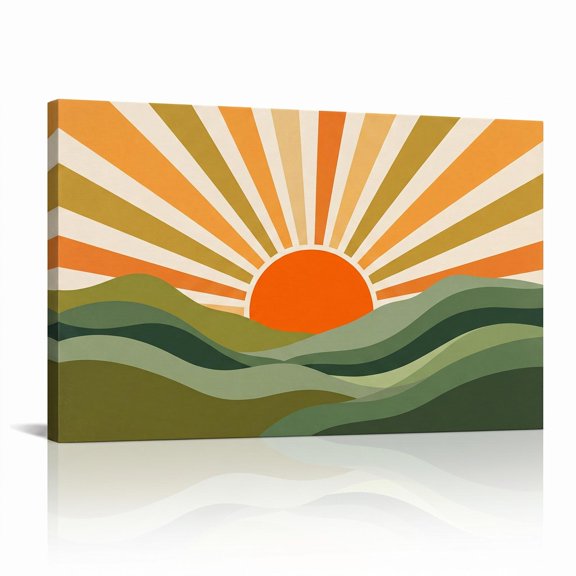 XaaKee Canvas Art Prints Mid-Century Sunburst Art Prints Wavy Landforms Canvas Prints Wall Art Inner Framed 18*12Inch