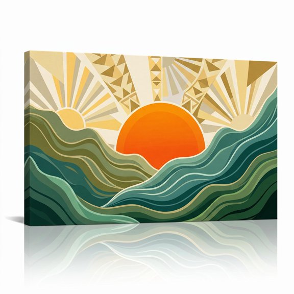 XaaKee Canvas Art Prints Modern Boho Sunrise Sun Rays Wall Art Earthy Layered Dunes Canvas Prints Wall Art Inner Framed 18*12Inch