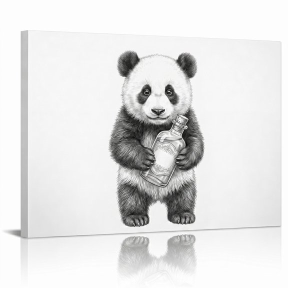 XaaKee Canvas Art Prints Panda Cub Toilet Paper Bathroom Animal Inner Framed 1812Inch