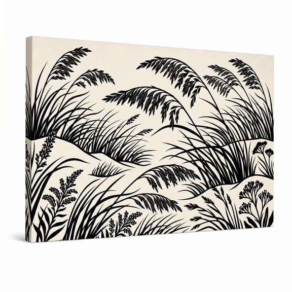 XaaKee Canvas Art Prints Sea Oats Monochrome Garden Scandinavian Folk Art Framed Wall Print Inner Framed 18*12Inch