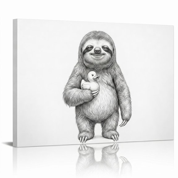 XaaKee Canvas Art Prints Sloth Bathroom Animal Whimsical Sketch Canvas Art Inner Framed 1812Inch