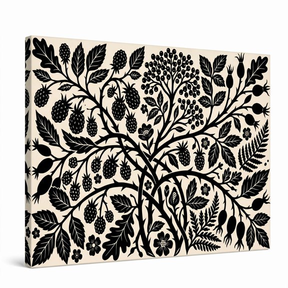XaaKee Canvas Prints Berry Clusters Monochrome Garden Flat Vector Design Wall Print Inner Framed 18*12Inch