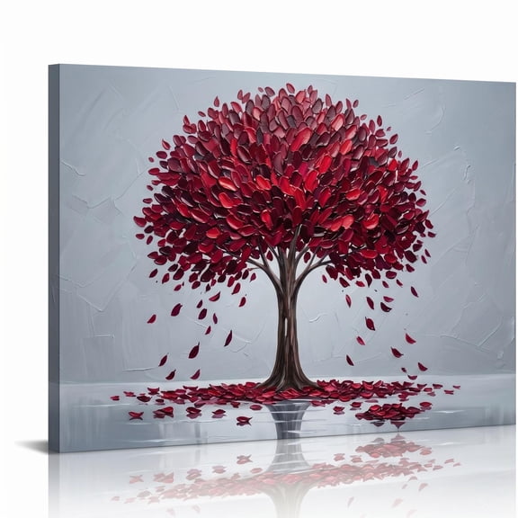 XaaKee Canvas Prints Wall Art Dark Ruby Leaves Abstract Botanical Oil Painting Style Inner Framed 18*12Inch