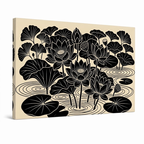 XaaKee Canvas Prints Wall Art Lotus Flowers Mid-Century Modern Art Prints Inner Framed 18*12Inch