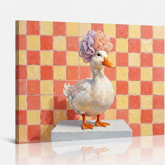 XaaKee Canvas Prints Wall Art Plump White Duck Textured Canvas Artwork Inner Framed 18*12Inch