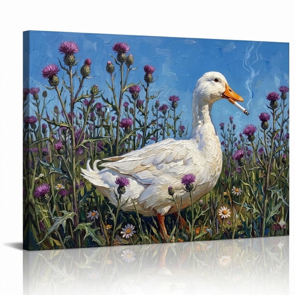 XaaKee Canvas Prints Wall Art Smoking Duck Portrait Side Profile Painterly Duck Style Canvas Art Inner Framed 18*12Inch