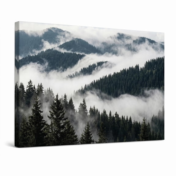 XaaKee Canvas Prints Wall Art Spruce Haze Atmospheric Landscape Art Minimalist Pine Woods Inner Framed 18*12Inch
