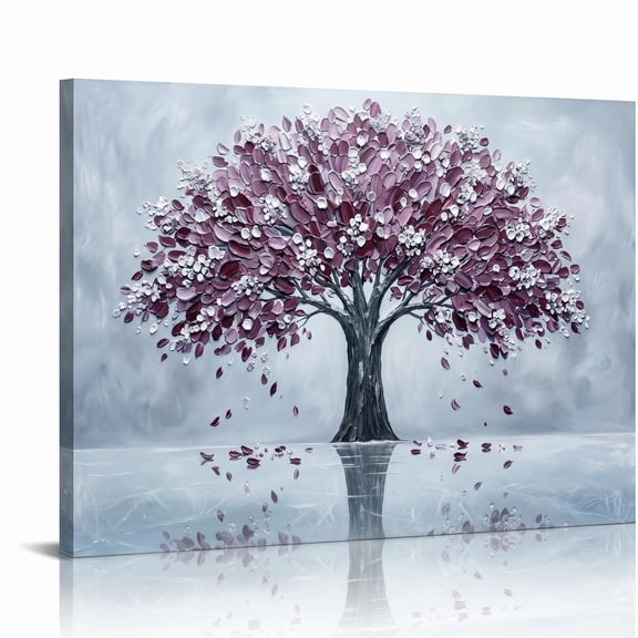 XaaKee Canvas Wall Art Abstract Botanical Plum And Purple Textured Tree Oil Painting Style Print Nature Mural Inner Framed 18x12Inch