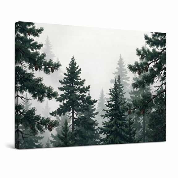 XaaKee Canvas Wall Art Alpine Morning Mystical Misty Forest Nature Background Pattern Art Prints Inner Framed 18*12Inch