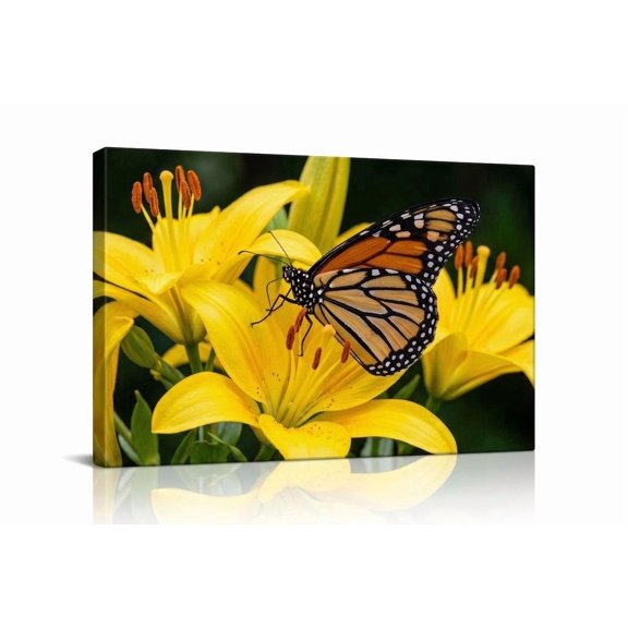 XaaKee Canvas Wall Art Amber Butterfly Glow Botanical Wall Art Prints Inner Framed 18*12Inch