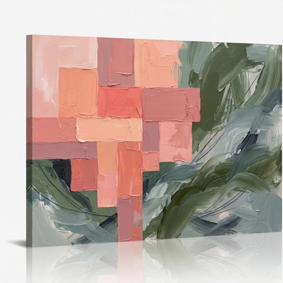 XaaKee Canvas Wall Art Geometric Blocks Abstract Expressionism Modern Abstract Painting Canvas Prints Wall Art Inner Framed 18*12Inch