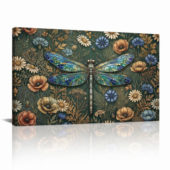 XaaKee Canvas Wall Art Hawker Dragonfly Mosaic Wings Art Prints Inner Framed 18*12Inch
