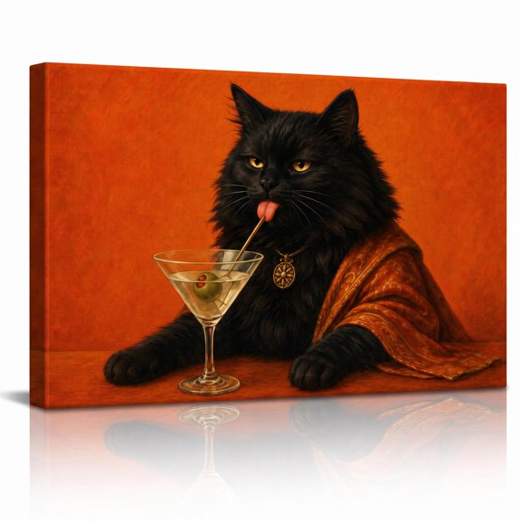 XaaKee Canvas Wall Art Noir Feline Black Cat Regal Pet Portrait Prints Inner Framed 18*12Inch
