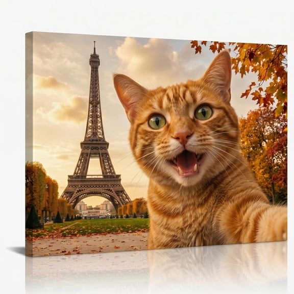 XaaKee Canvas Wall Art Orange Tabby Humorous Animal Portrait Travel Concept Prints Inner Framed 1812Inch