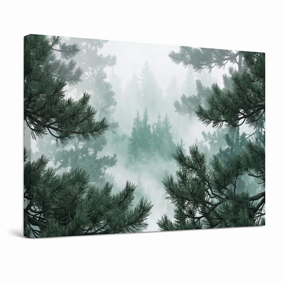 XaaKee Canvas Wall Art Prints Alpine Haze Mystical Misty Forest Scandinavian Nature Style Calm Evergreen Wilderness Wall Print Inner Framed 1812Inch