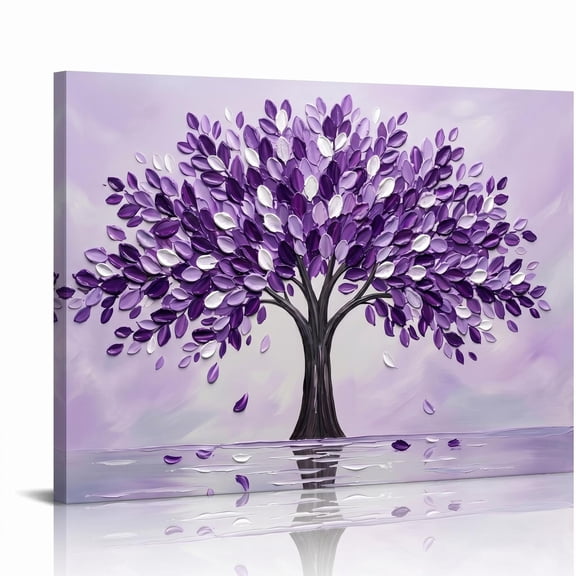 XaaKee Canvas Wall Art Prints Amethyst Purple Leaves Textured Tree Art Modern Mural Decor Inner Framed 18*12Inch