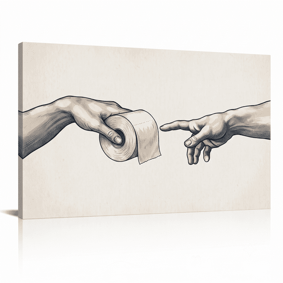 XaaKee Canvas Wall Art Prints Classic Parody Hand and Toilet Paper Roll Cool Shadows Painting Style Art Prints Inner Framed 18*12Inch