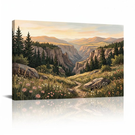 XaaKee Canvas Wall Art Prints Deep Canyon Spruce Groves Rustic Wilderness Art Prints Inner Framed 18*12Inch