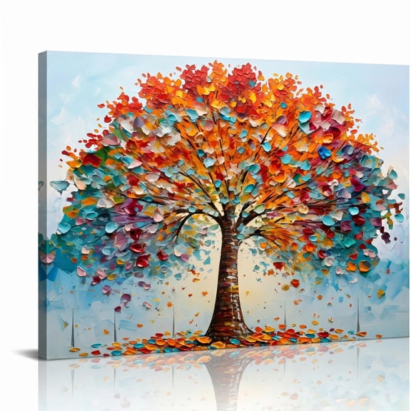 XaaKee Canvas Wall Art Prints Fiery Autumn Leaves Abstract Botanical Textured Tree Art Painting Inner Framed 18*12Inch