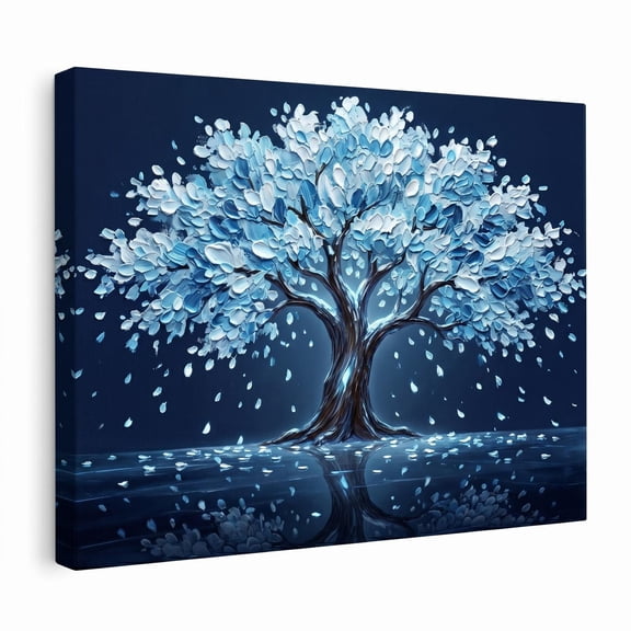 XaaKee Canvas Wall Art Prints Frosty White Canopy Abstract Botanical Textured Tree Art Painting Inner Framed 18*12Inch