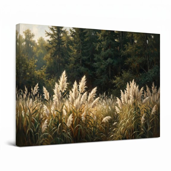 XaaKee Canvas Wall Art Prints Gleaming Reeds Serene Woodland Modern Atmospheric Light Inner Framed 18x12Inch