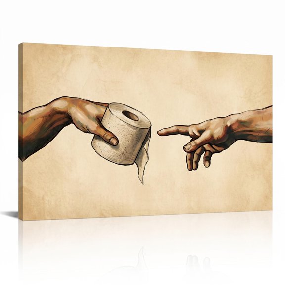XaaKee Canvas Wall Art Prints High Contrast Two Human Hands Toilet Paper Roll Classic Parody Inner Framed 18*12Inch
