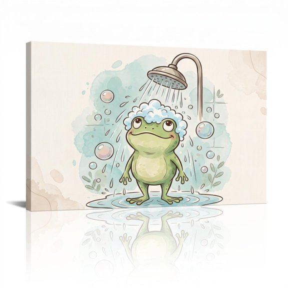 XaaKee Canvas Wall Art Prints Large Bubbles Watercolor Shower Frog Whimsical Canvas Prints Wall Art Inner Framed 18*12Inch