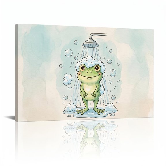 XaaKee Canvas Wall Art Prints Lighter Background Wash Watercolor Shower Frog Giclee Art Prints Inner Framed 18*12Inch