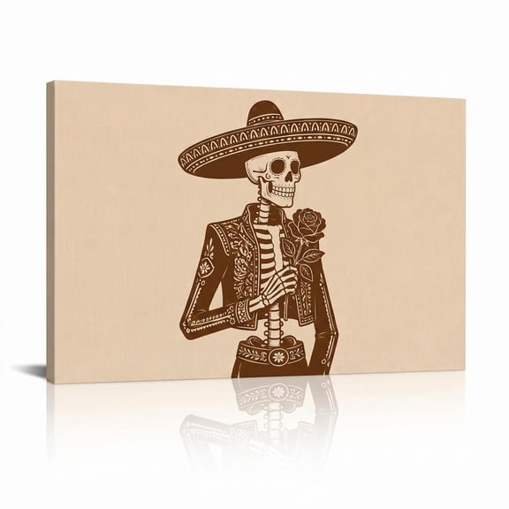 XaaKee Canvas Wall Art Prints Mariachi Skeleton Sepia Day of the Dead Portrait Vintage Canvas Prints Wall Art Inner Framed 18*12Inch