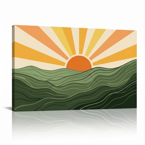 XaaKee Canvas Wall Art Prints Mural Solstice Modern Boho Sun Rays Inner Framed 18*12Inch