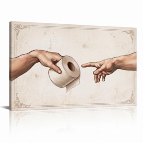XaaKee Canvas Wall Art Prints Muted Peach Two Human Hands Toilet Paper Roll Classic Parody 0038 Inner Framed 18*12Inch