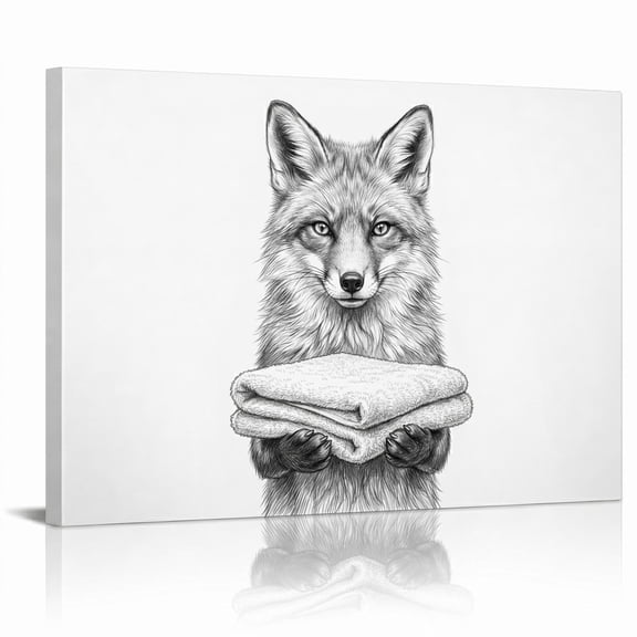 XaaKee Canvas Wall Art Prints Otter Toilet Paper Bathroom Animal Black And White Illustration Cute Wildlife Inner Framed 18*12Inch