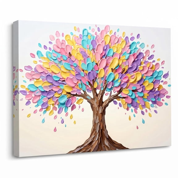 XaaKee Canvas Wall Art Prints Pastel Rainbow Canopy Abstract Botanical Textured Tree Art Painting Inner Framed 18*12Inch