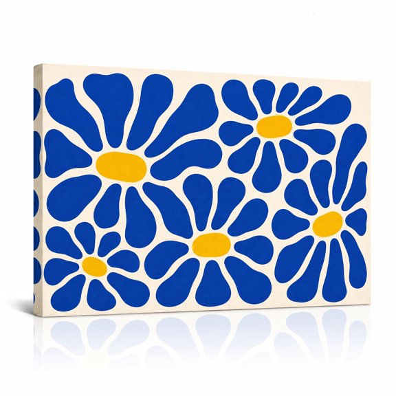 XaaKee Canvas Wall Art Prints Pop Art Daisy Electric Blue Bright Yellow Repeating Grid Mod Canvas Prints Wall Art Home Decor Inner Framed 18*12Inch