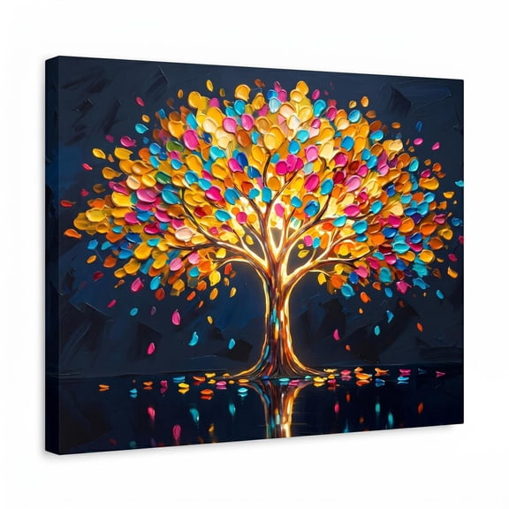 XaaKee Canvas Wall Art Prints Rainbow Canopy Modern Nature Mural Textured Tree Art Oil Painting Style Inner Framed 18x12Inch