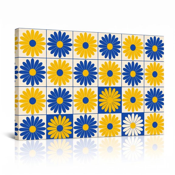 XaaKee Canvas Wall Art Prints Tiled Daisy Power Geometric Layout Retro Vector Pop Art Flora Canvas Prints Wall Art Home Decor Inner Framed 18*12Inch
