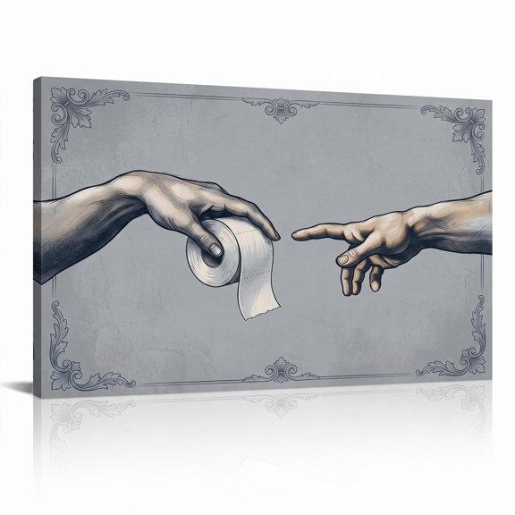 XaaKee Canvas Wall Art Prints Two Human Hands Toilet Paper Roll Cool Gray Stippled Brush Modern Canvas Art Wall Print Framed 18x12Inch
