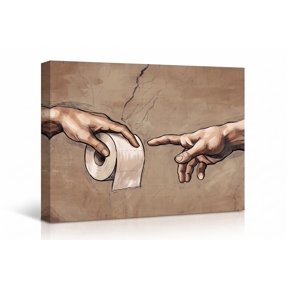 XaaKee Canvas Wall Art Prints Two Human Hands Toilet Paper Roll Earthy Brown Wide Roll Modern Canvas Art Wall Print Framed 18x12Inch
