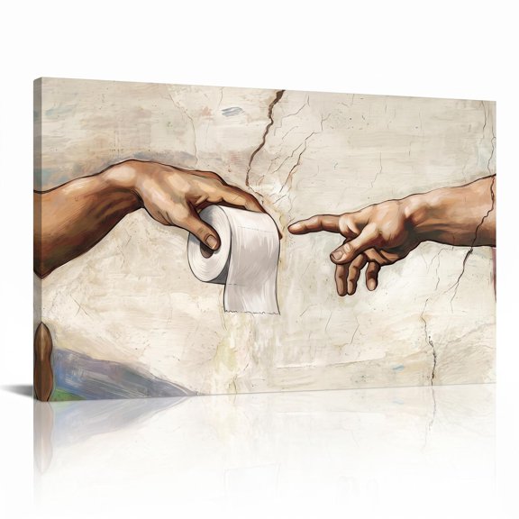 XaaKee Canvas Wall Art Prints Two Human Hands Toilet Paper Roll Rich Oils Modern Canvas Art Wall Print Framed 18x12Inch