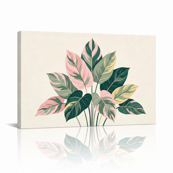 XaaKee Canvas Wall Art Prints Variegated Plant Triangular Composition Structured Modern Canvas Prints Wall Art Inner Framed 18*12Inch