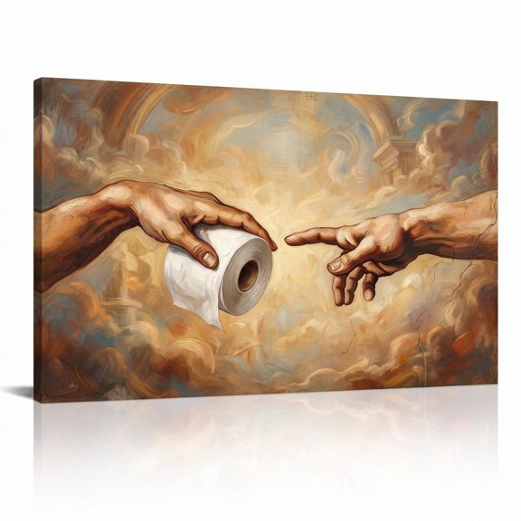 XaaKee Canvas Wall Art Prints Warm Glow Two Human Hands Toilet Paper Roll Classic Parody Inner Framed 18*12Inch