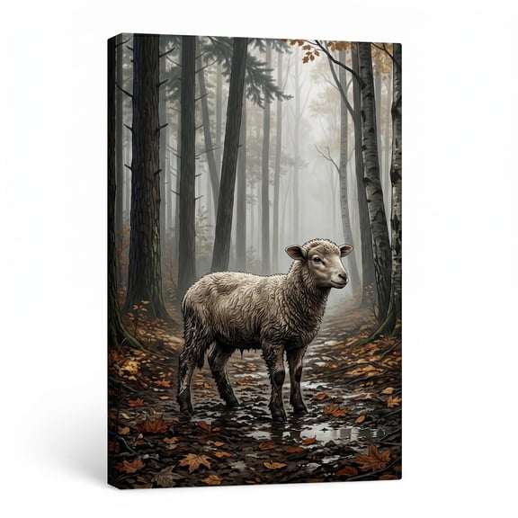 XaaKee Canvas Wall Art Prints Wet Wool Rustic Landscape Forest Depth Mural Artwork Inner Framed 18*12Inch
