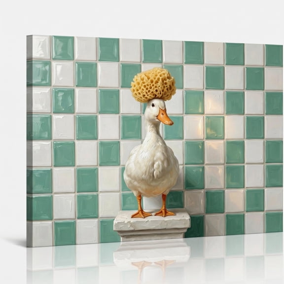 XaaKee Canvas Wall Art Prints White Duck Whimsical Decor Humorous Animal Mural Inner Framed 18*12Inch