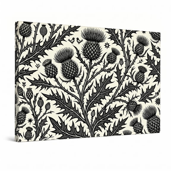 XaaKee Canvas Wall Art Prints Wild Thistles Monochrome Garden Canvas Wall Art Inner Framed 18*12Inch