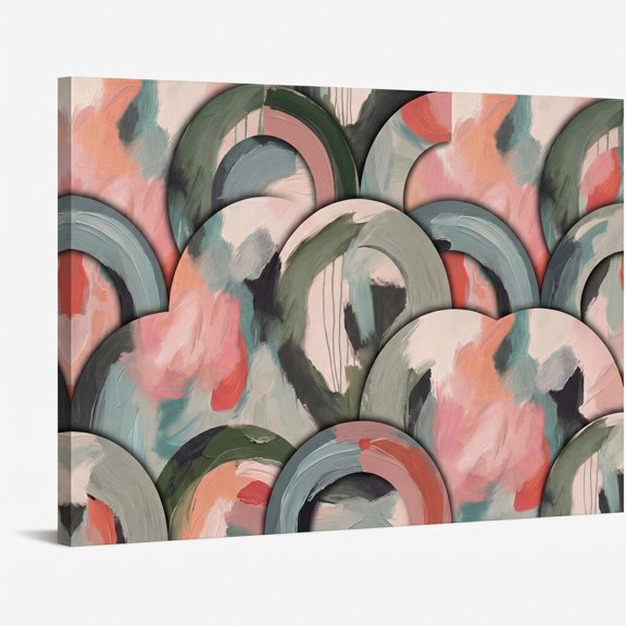 XaaKee Canvas Wall Art Semi-Circles Abstract Expressionism Modern Painting Inner Framed 18*12Inch